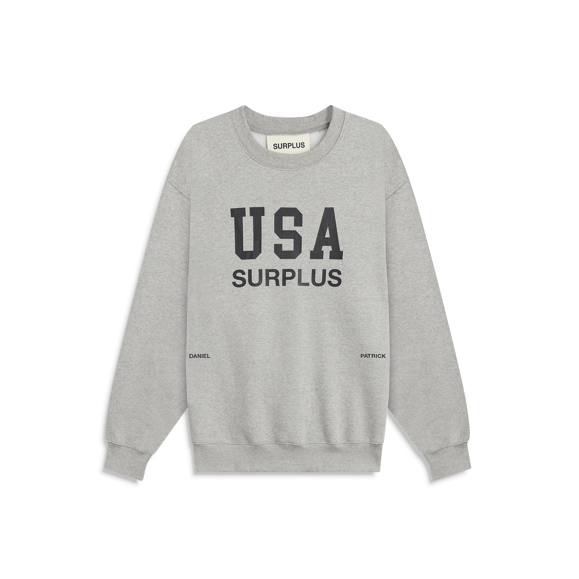 USA surplus crewneck / heather grey + black
