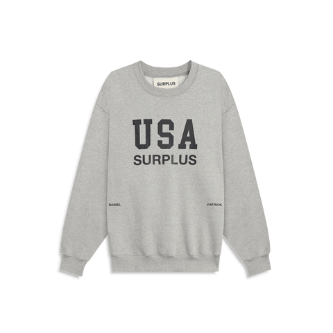 USA surplus crewneck / heather grey + black