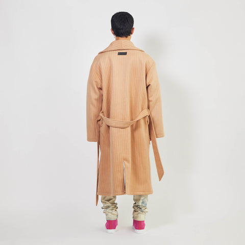 heavy wool robe coat / camel chalk stripe