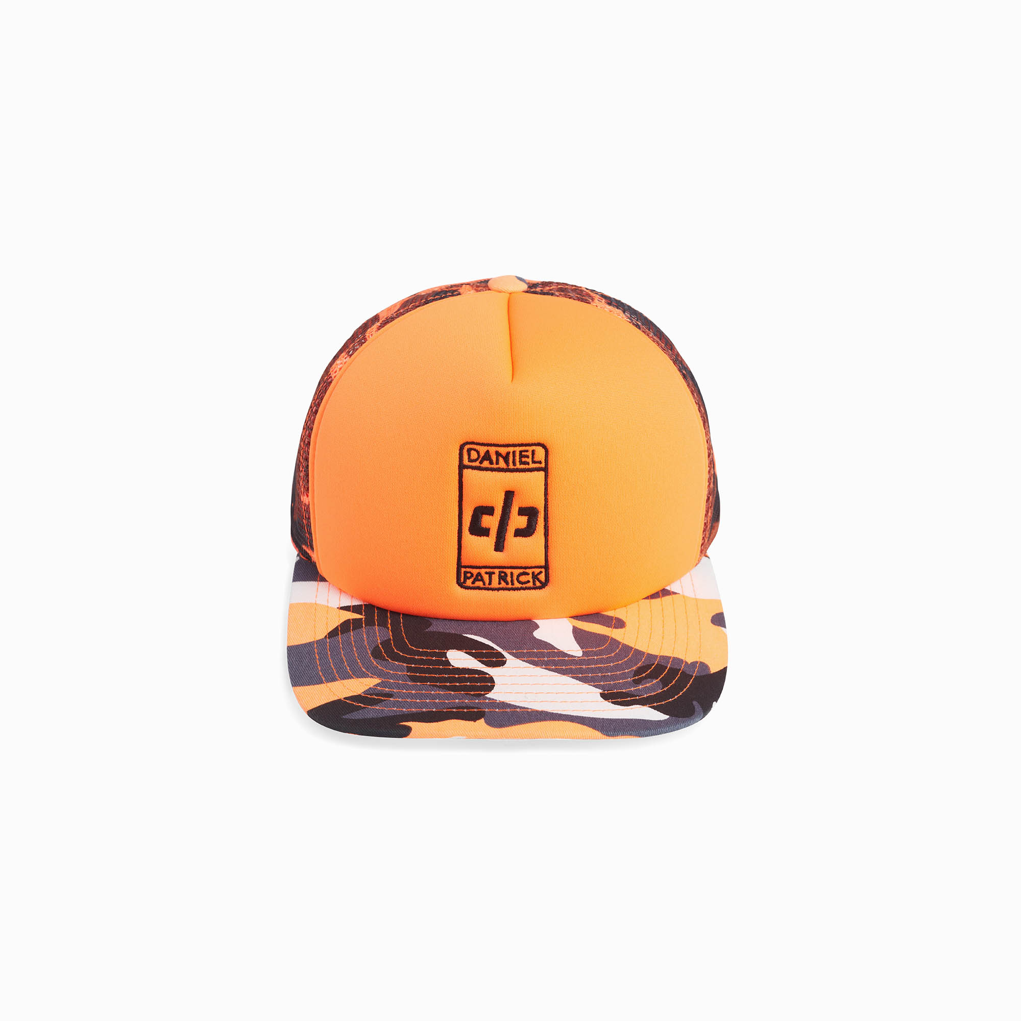 beverly hills trucker cap / neon orange + orange camo