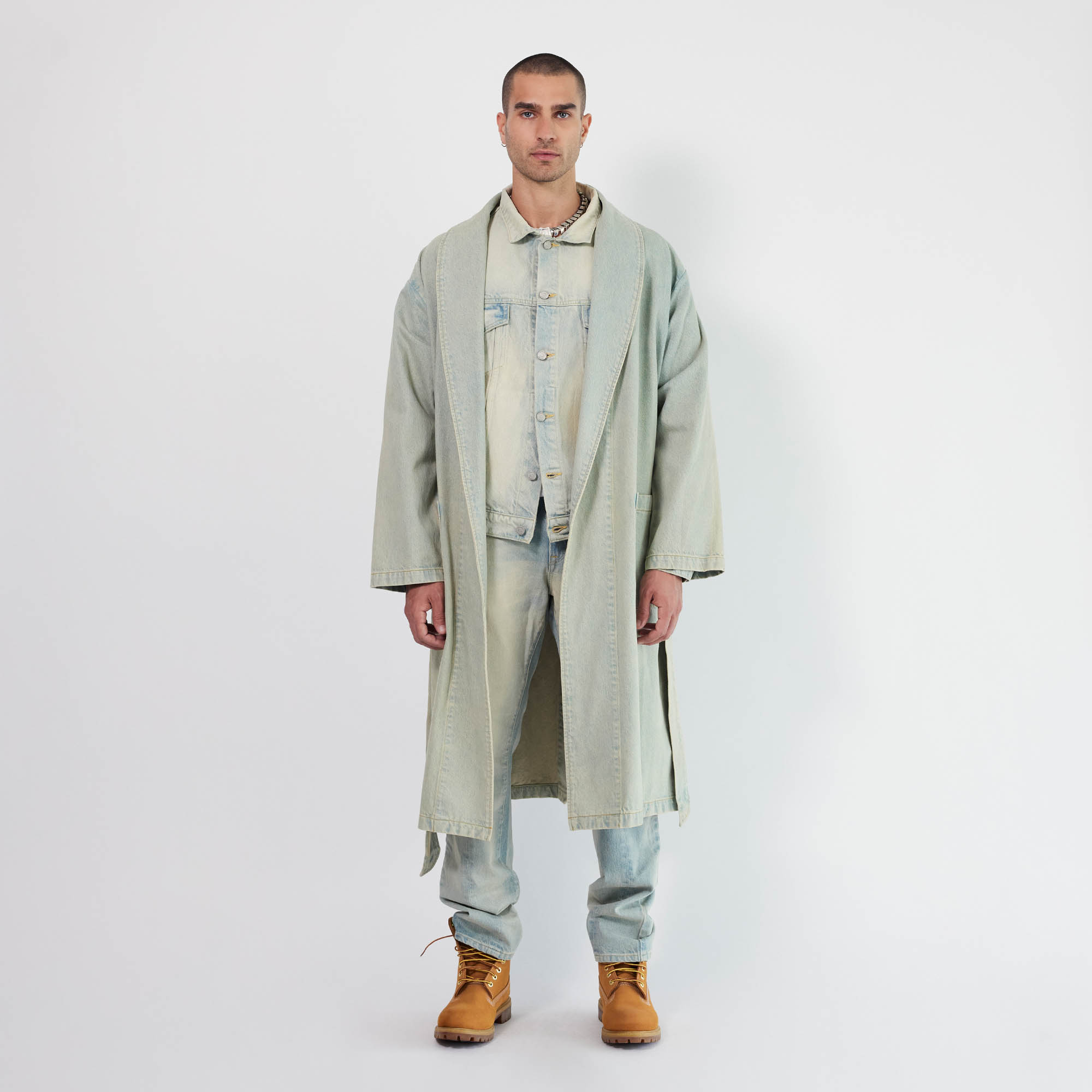 featured-hover | Denim Robe Coat in Blue Stone Wash