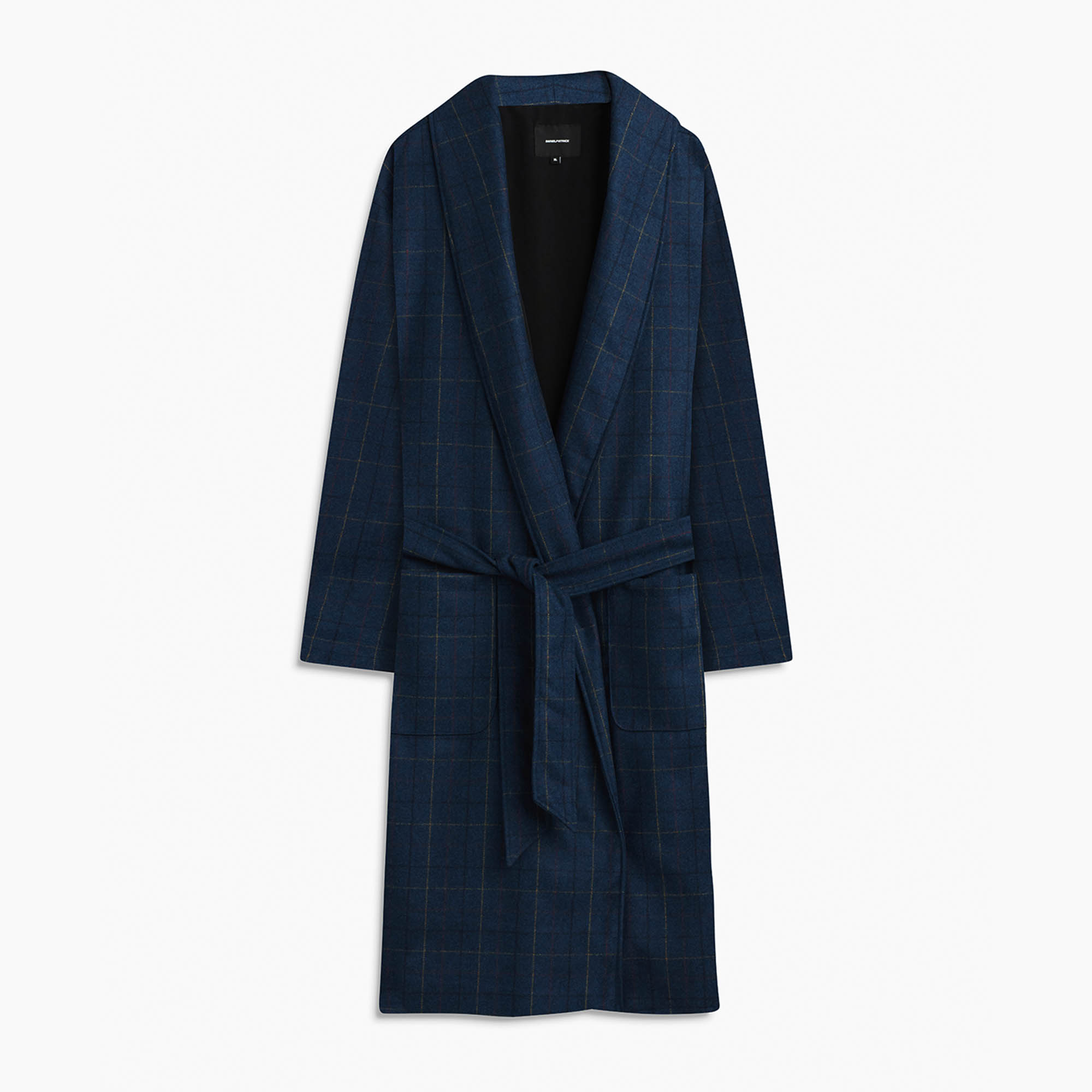 heavy wool robe coat / navy plaid