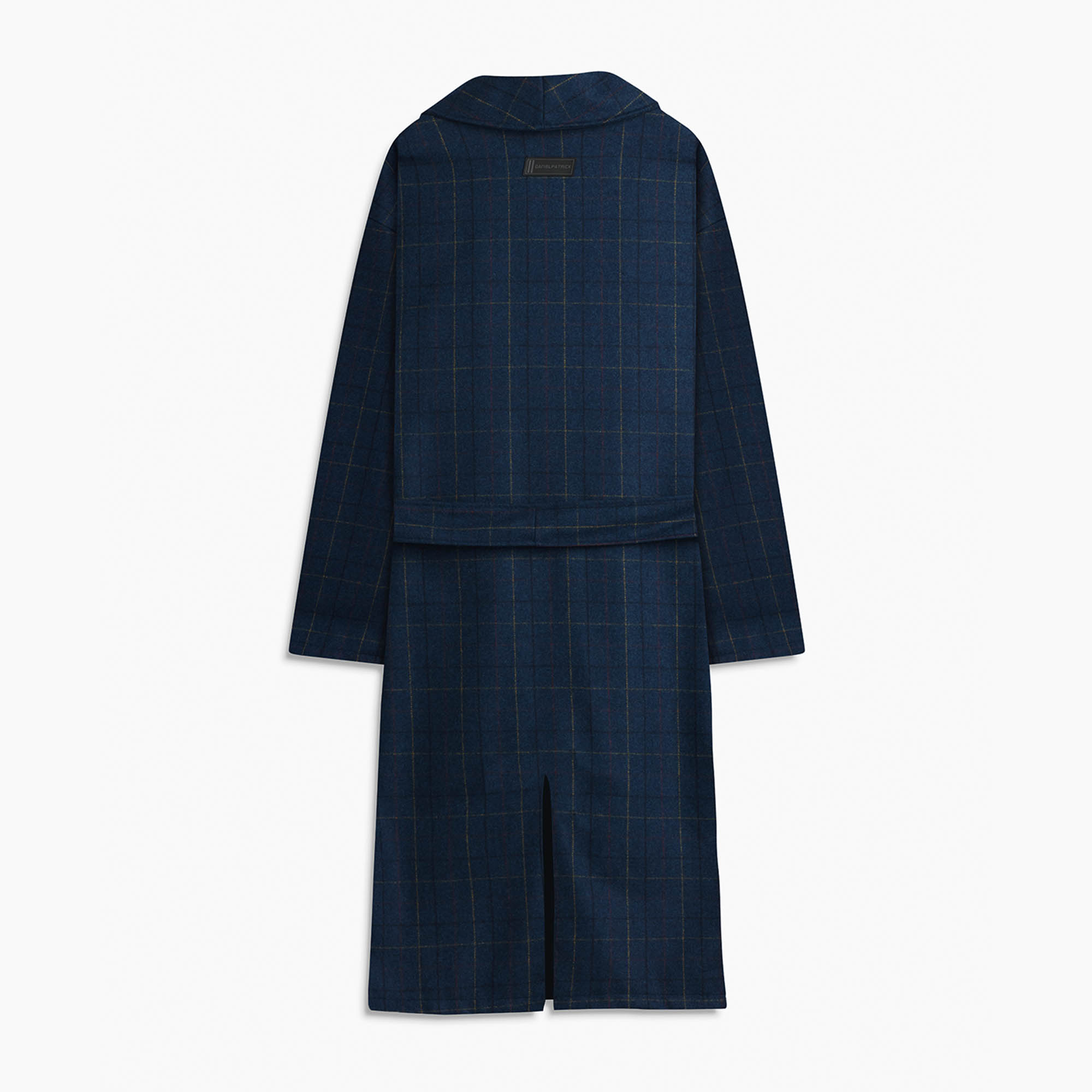 heavy wool robe coat / navy plaid
