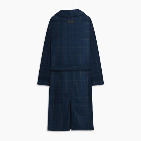 heavy wool robe coat / navy plaid