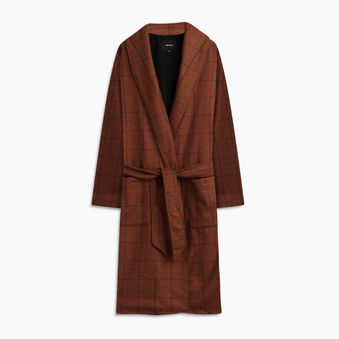 heavy wool robe coat / cognac plaid
