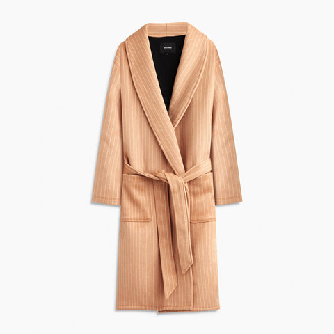 heavy wool robe coat / camel chalk stripe