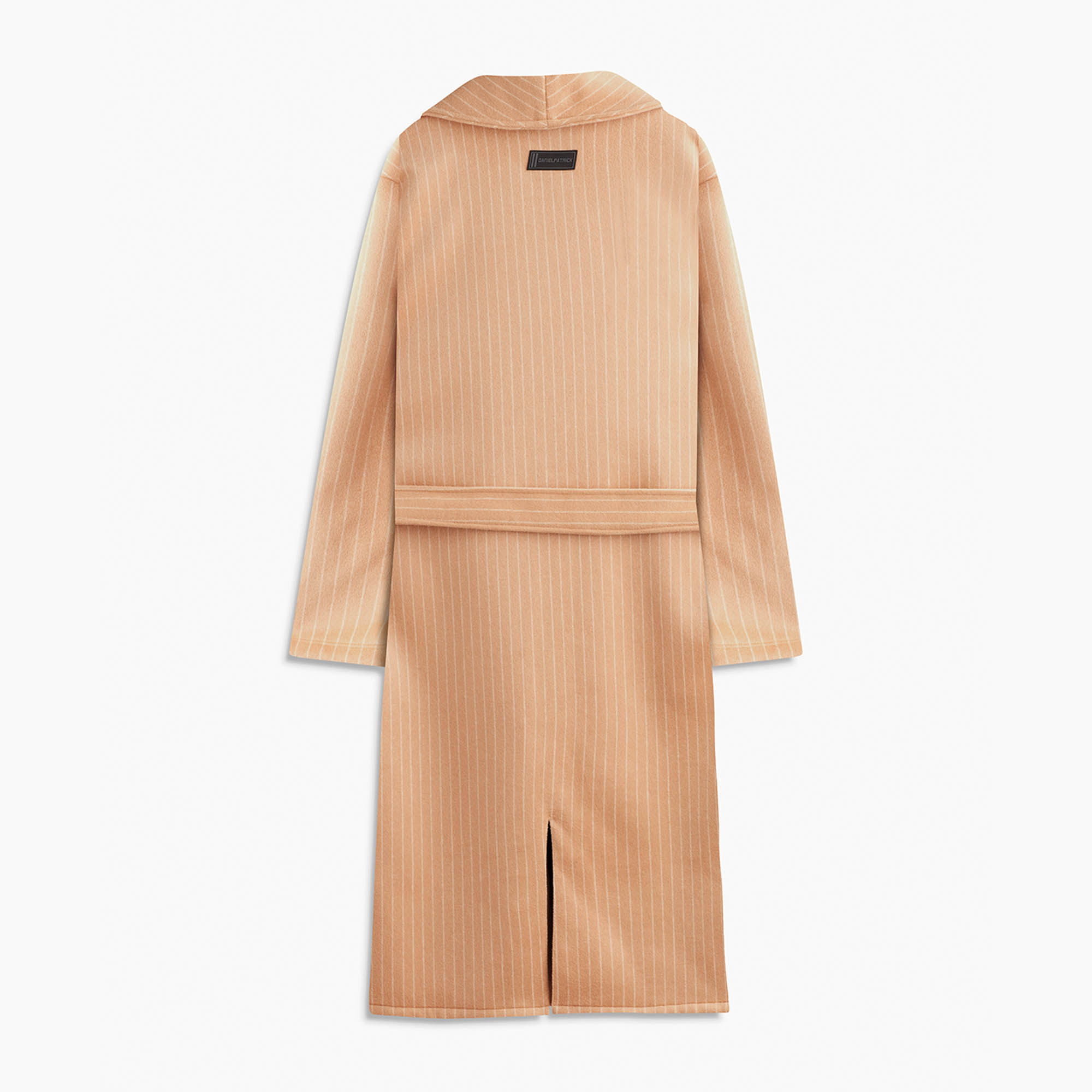 heavy wool robe coat / camel chalk stripe