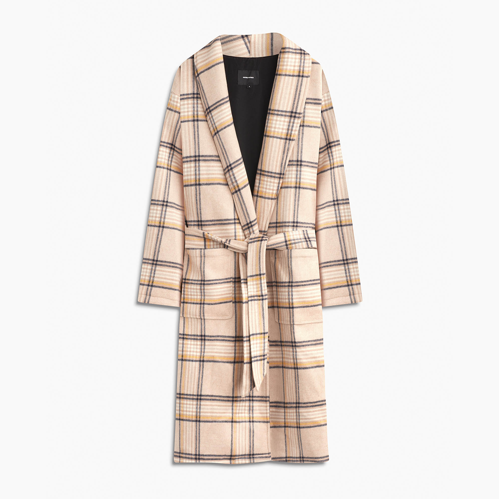 heavy wool robe coat / sand plaid