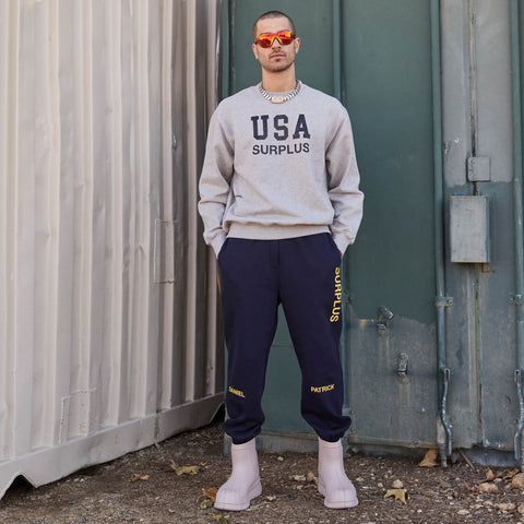 USA Surplus Crewneck in Heather Grey + Black