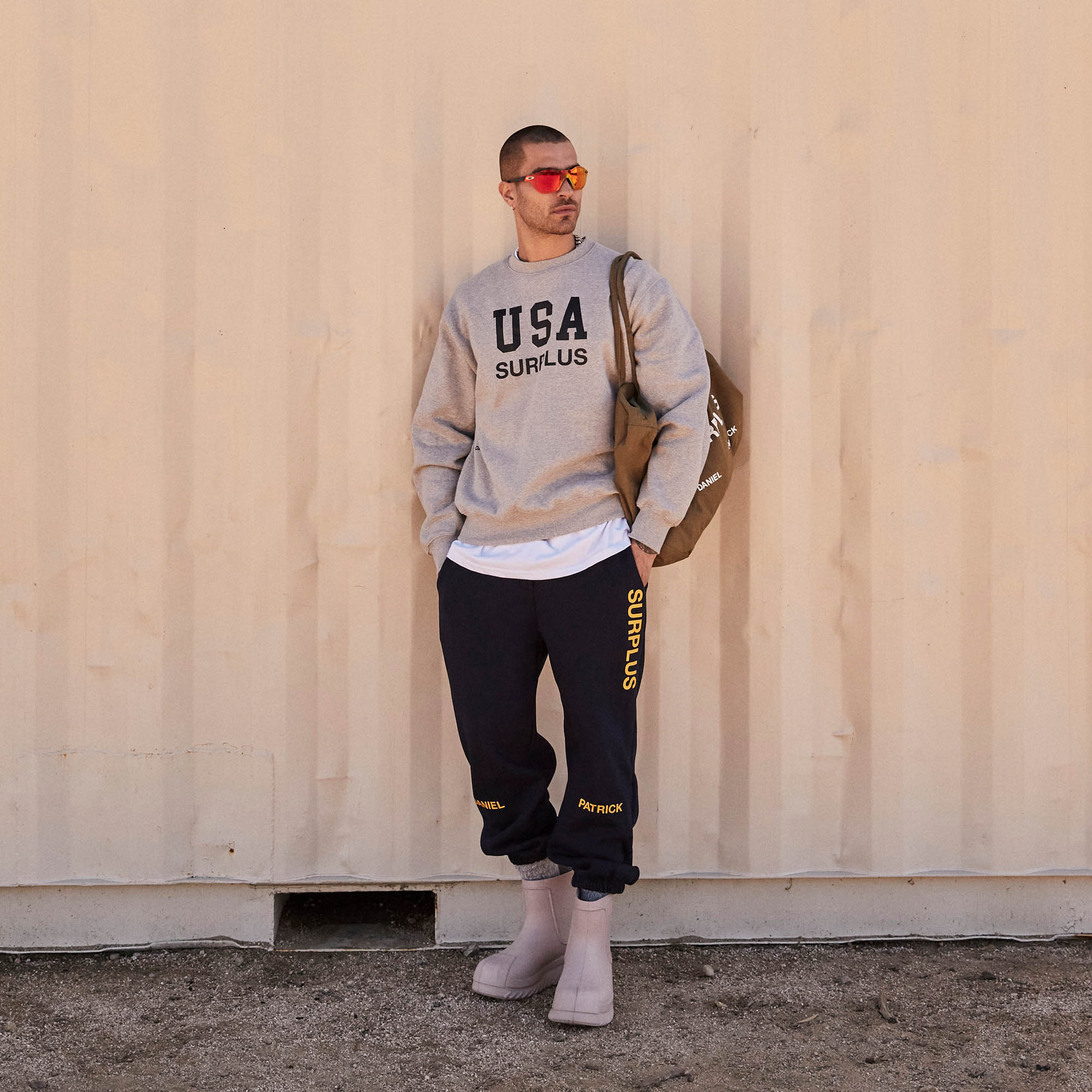 USA Surplus Crewneck in Heather Grey + Black