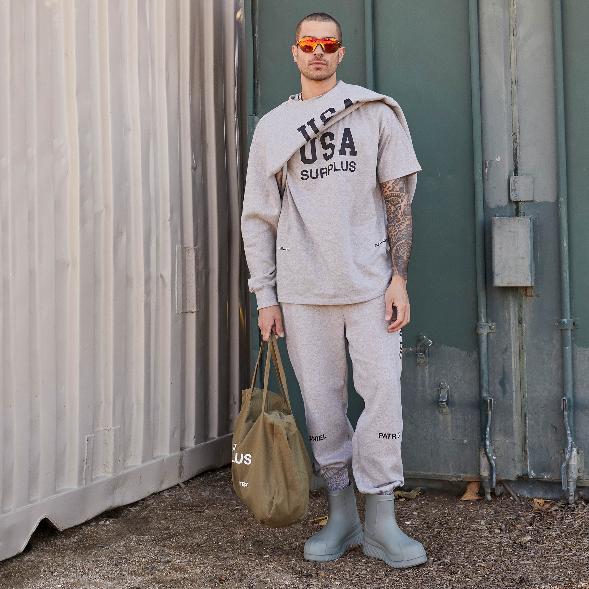 Surplus Logo Sweatpant in Heather Grey + Black