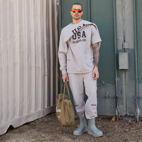Surplus Logo Sweatpant in Heather Grey + Black