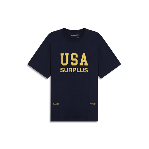 USA surplus tee / navy + yellow