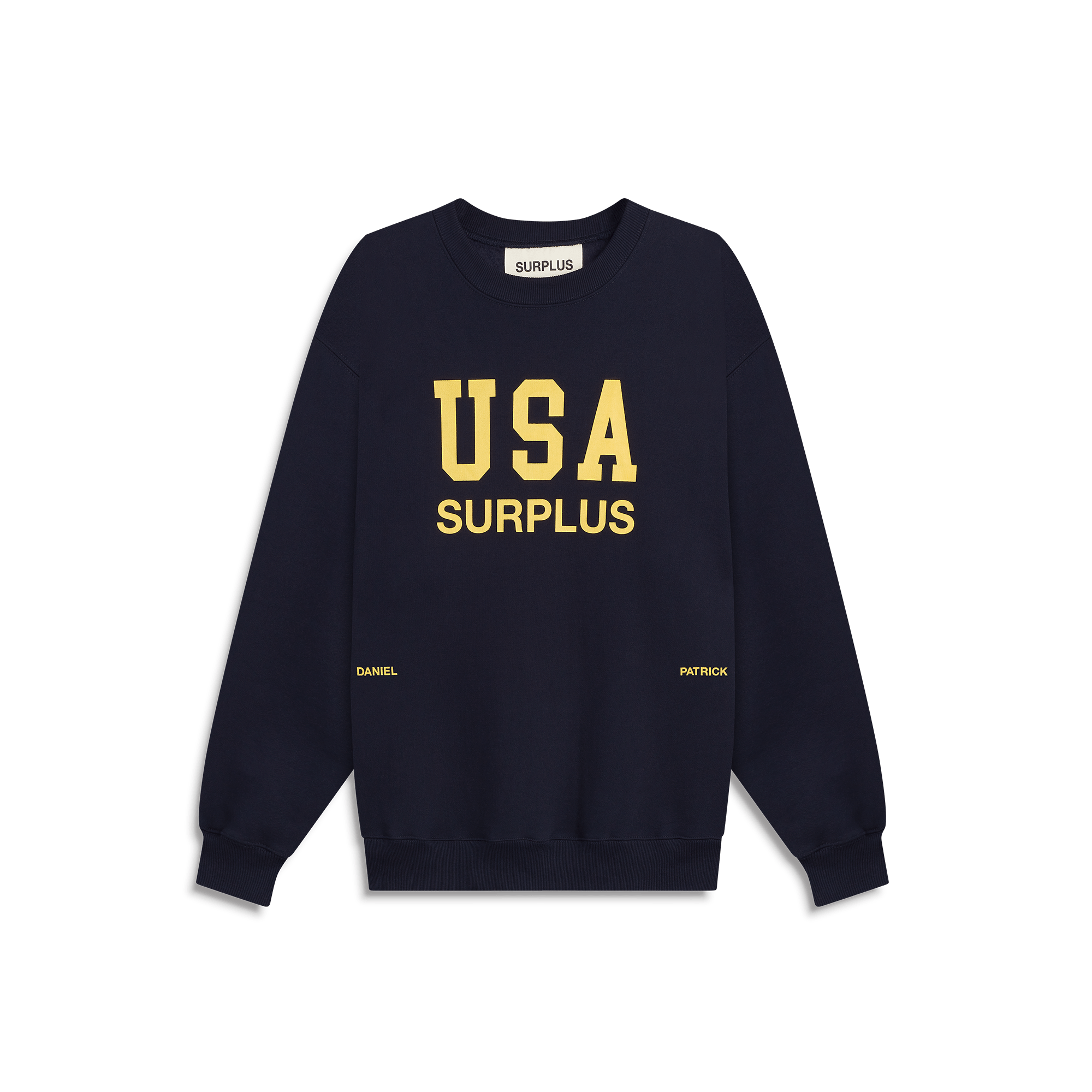 USA surplus crewneck / navy + yellow