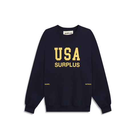 USA surplus crewneck / navy + yellow