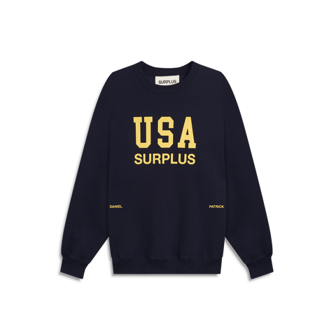 USA surplus crewneck / navy + yellow