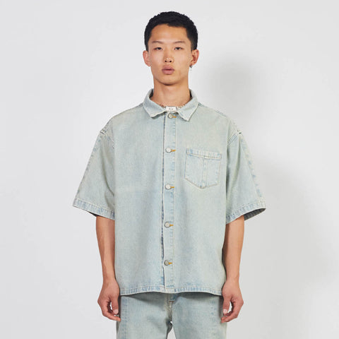 featured-hover | S/S Denim Box Shirt in Blue Stone Wash