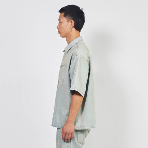 S/S Denim Box Shirt in Blue Stone Wash