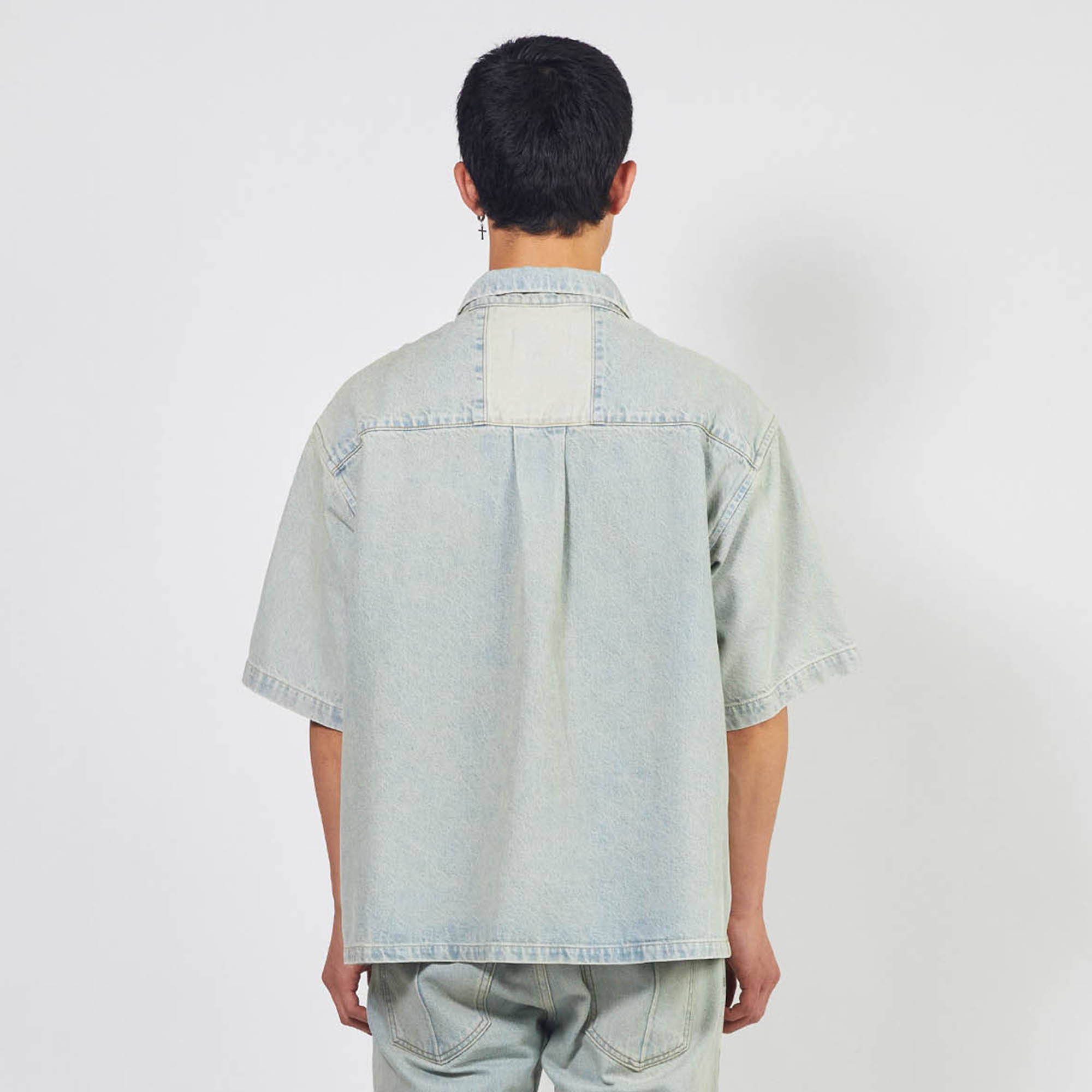 S/S Denim Box Shirt in Blue Stone Wash