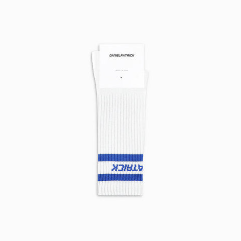 logo stripe b-ball sock / white + cobalt