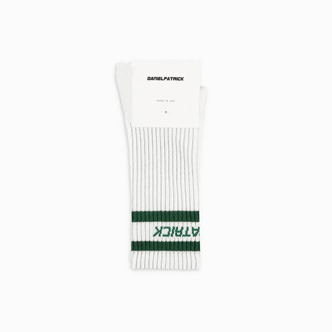 logo stripe b-ball sock / cream + hunter green