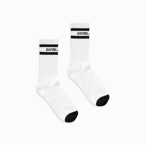 logo stripe b-ball sock / cream + black