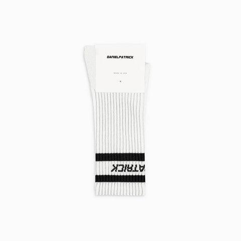 logo stripe b-ball sock / cream + black