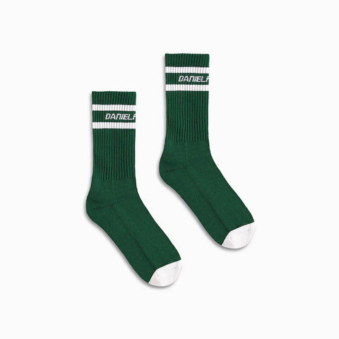 logo stripe b-ball sock / hunter green + cream