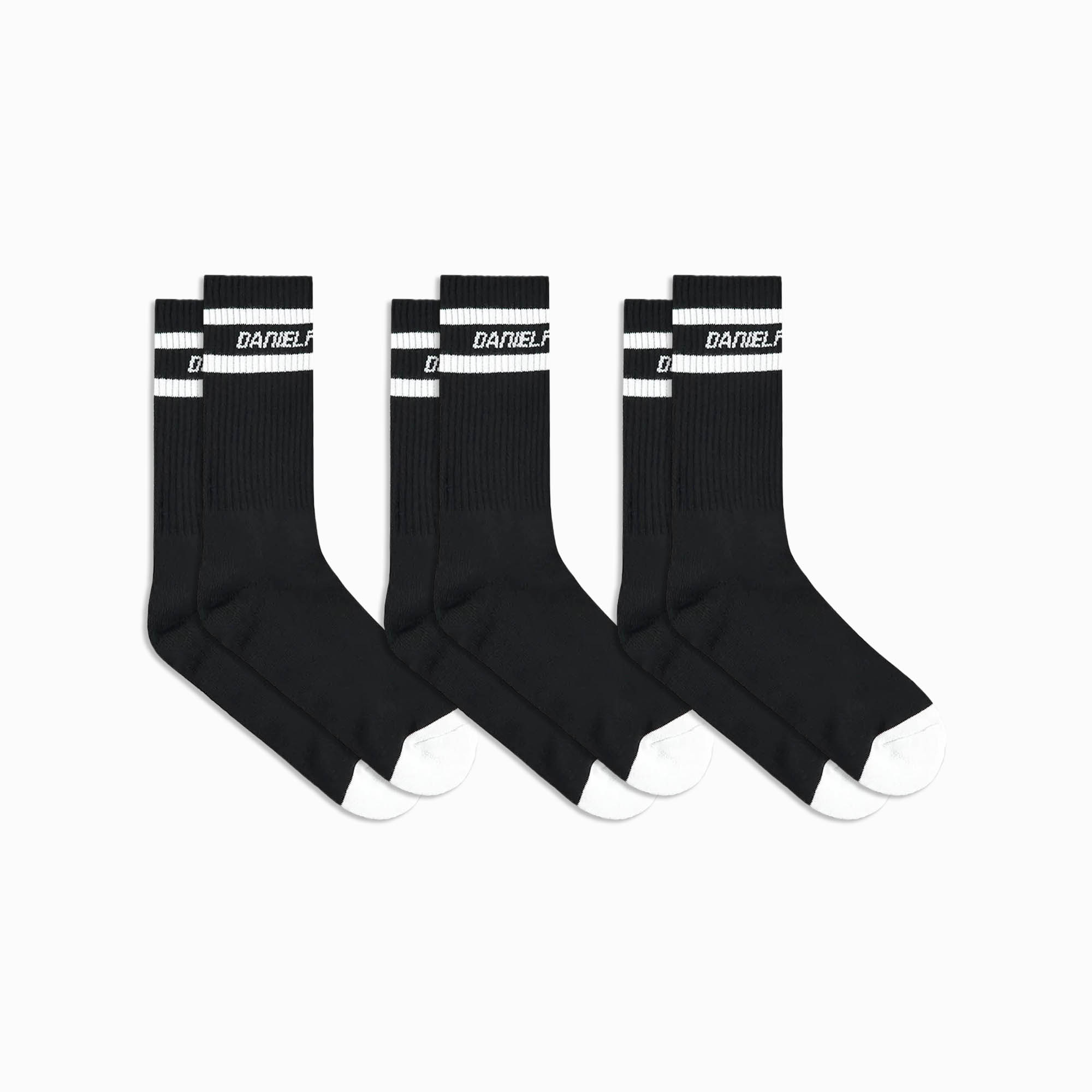 3 pack logo stripe b-ball socks / black + white