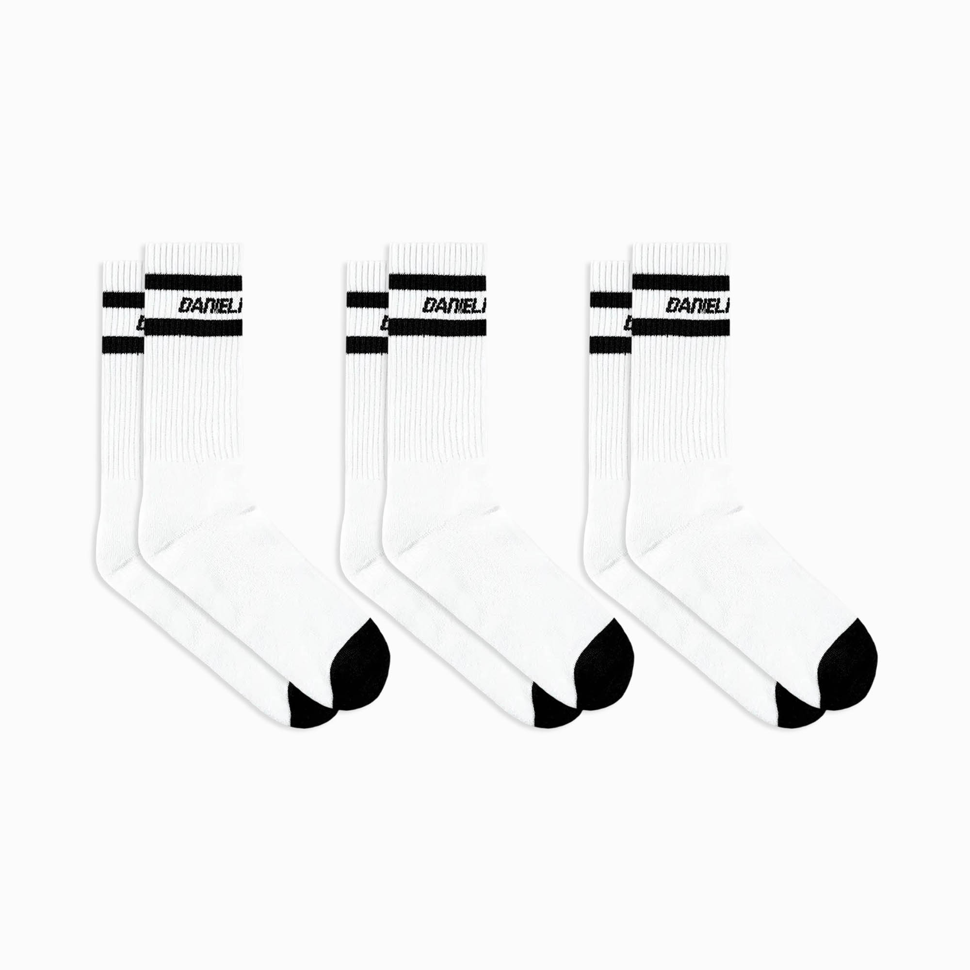 3 pack logo stripe b-ball socks / white + black