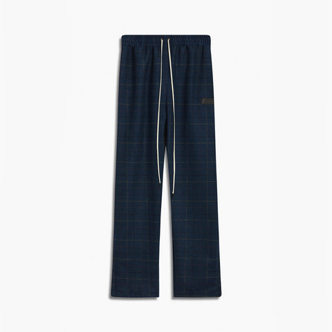 wool drawstring trouser / navy plaid
